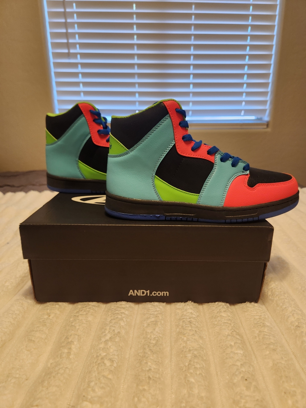 AND1 High-Top Sneakers in Teal, Coral & Lime